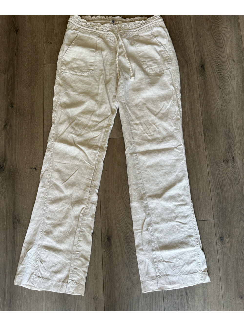 Roxy Cream Elastic-Waist Linen Pants